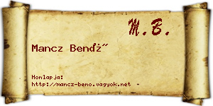 Mancz Benő névjegykártya